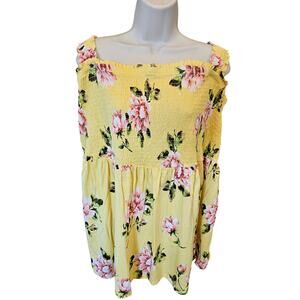 NWT torrid sz 5 (5x) yellow whimsical cottagecore Smocked stretch bust babydoll